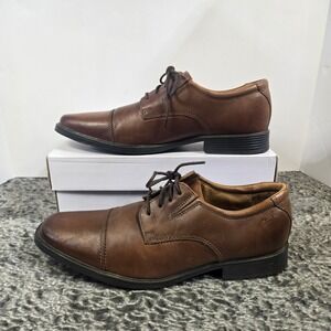 Clarks Tilden Cap Mens Brown Leather Oxford Dress Shoes 9.5 M 261300967085